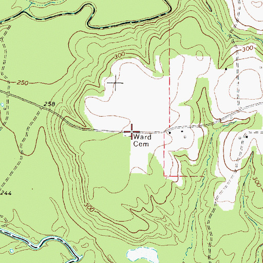Topographic Map of Ward Cemetery, TX