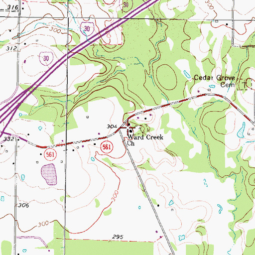 Topographic Map of Ward Creek Church, TX