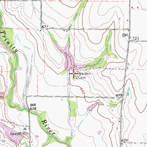 Topographic Map of Warden Cemetery, TX