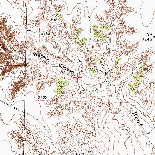 Topographic Map of Waters Canyon, TX