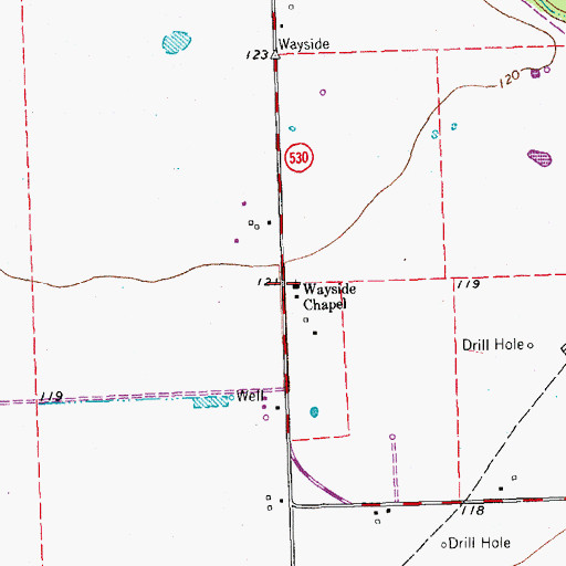 Topographic Map of Wayside Chapel, TX