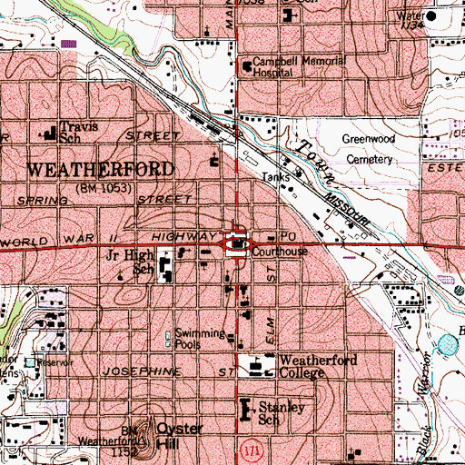 Topographic Map of Weatherford, TX