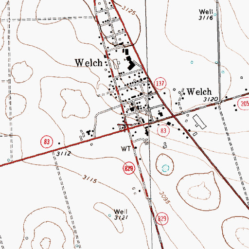 Topographic Map of Welch, TX