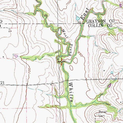 Topographic Map of West Prong Whites Creek, TX