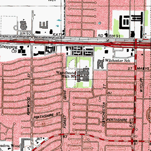 Topographic Map of Westchester High School, TX