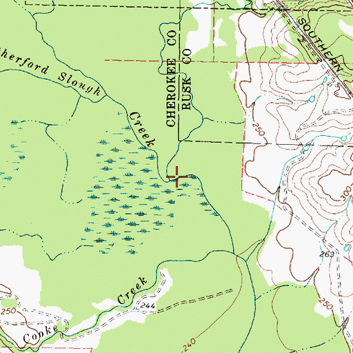 Topographic Map of White Oak Creek, TX