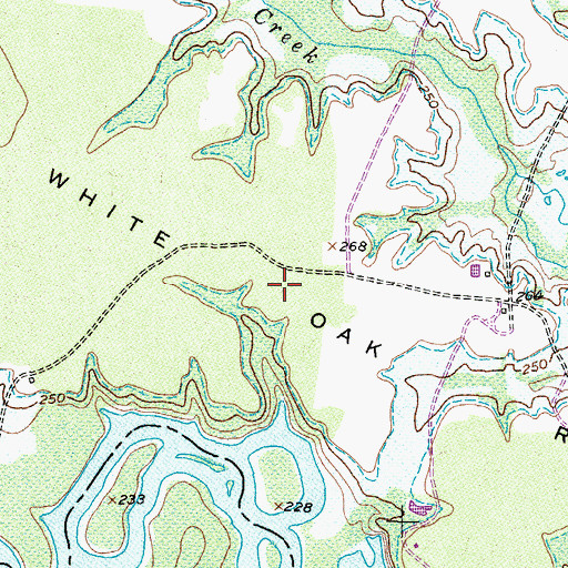 Topographic Map of White Oak Ridge, TX
