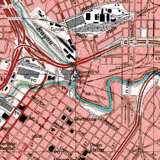 Topographic Map of Whiteoak Bayou, TX