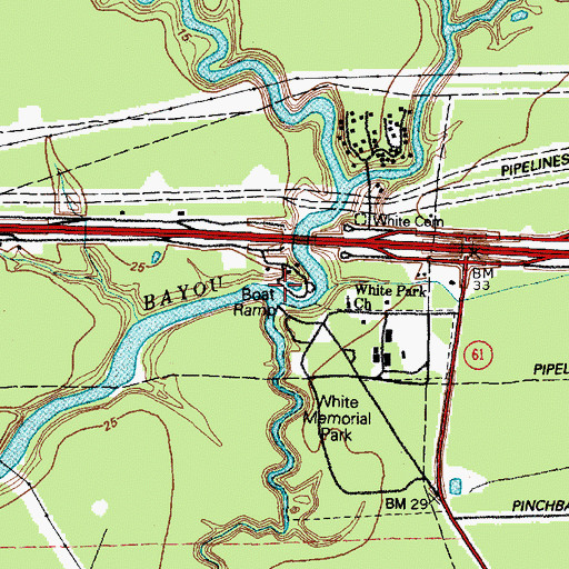 Topographic Map of Whites Bayou, TX
