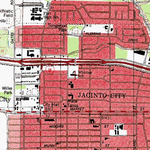 Topographic Map of Whittier School, TX