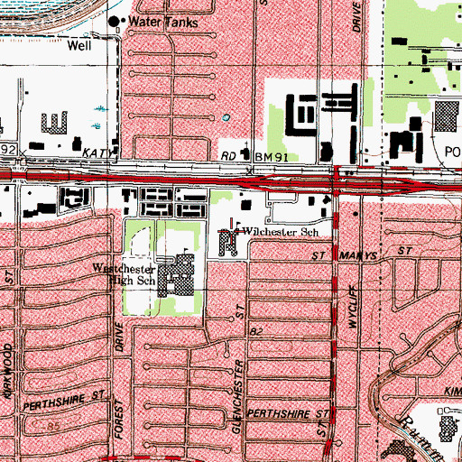 Topographic Map of Wilchester School, TX