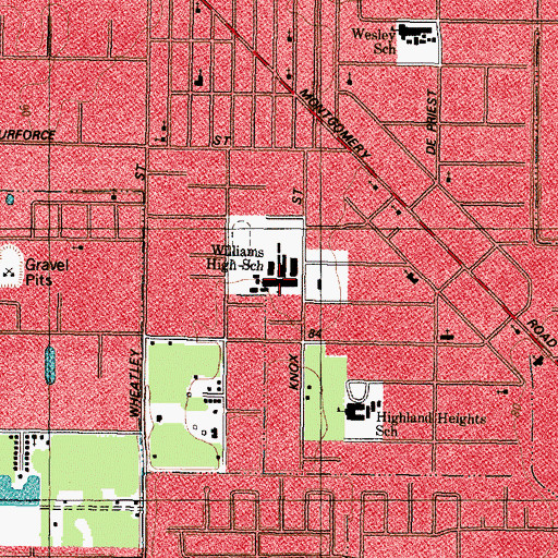 Topographic Map of Williams High School, TX