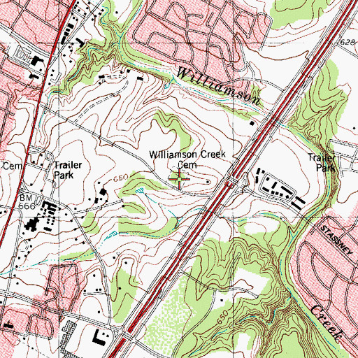 Topographic Map of Williamson Creek Cemetery, TX
