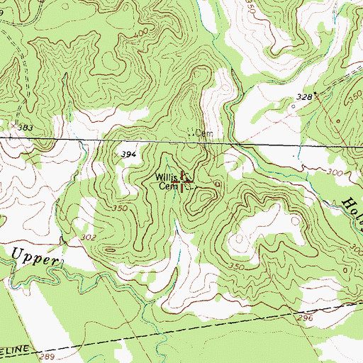 Topographic Map of Willis Cemetery, TX