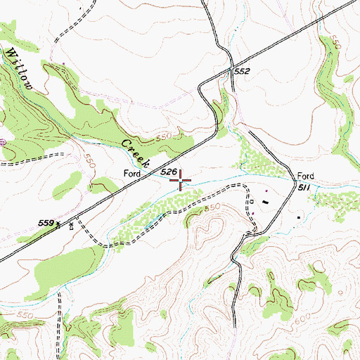 Topographic Map of Willow Creek, TX