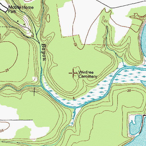 Topographic Map of Winfree Cemetery, TX