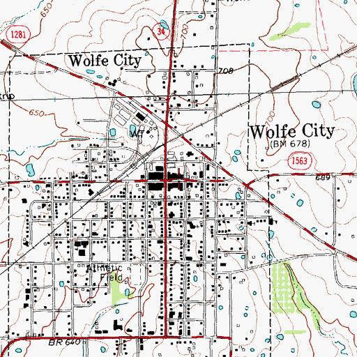Topographic Map of Wolfe City, TX