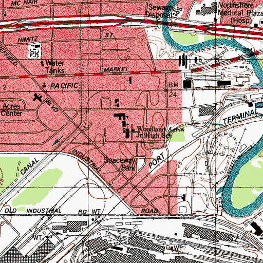 Topographic Map of Woodland Acres Junior High School, TX