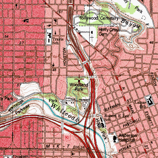 Topographic Map of Woodland Park, TX