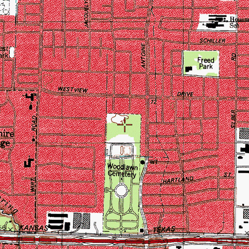 Topographic Map of Woodlawn Cemetery, TX
