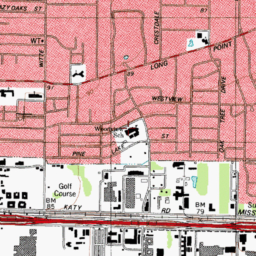 Topographic Map of Woodview School, TX