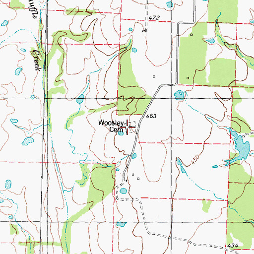 Topographic Map of Woosley Cemetery, TX