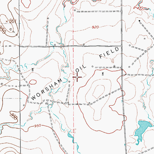 Topographic Map of Worsham Oil Field, TX