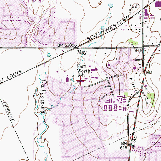 Topographic Map of Worth School, TX