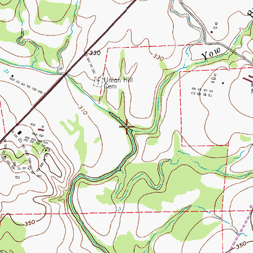 Topographic Map of Yow Branch, TX