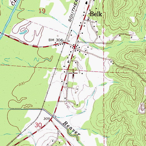 Topographic Map of Belk Junior High School, AL
