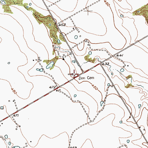 Topographic Map of Zion Cemetery, TX
