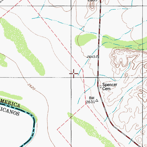 Topographic Map of Spencer Creek, TX