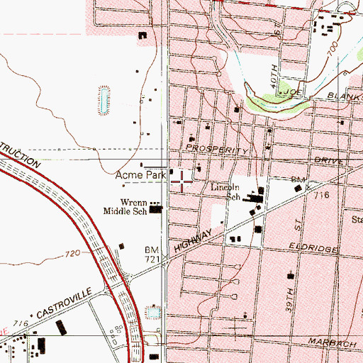 Topographic Map of Acme Park, TX