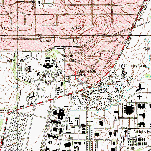 Topographic Map of Belmeade Park, TX