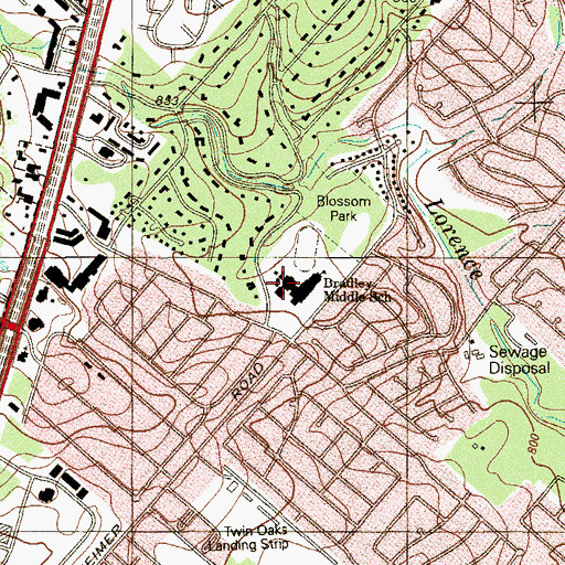 Topographic Map of Bradley Middle School, TX