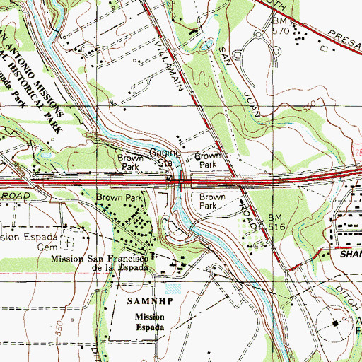 Topographic Map of Brown Park, TX