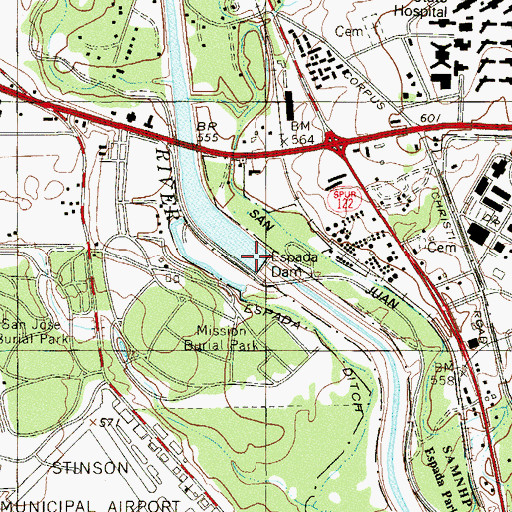 Topographic Map of Espada Dam, TX