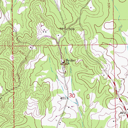 Topographic Map of Bethel School (historical), AL