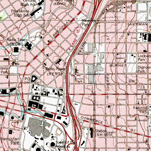 Topographic Map of Healy-Murphy Park, TX