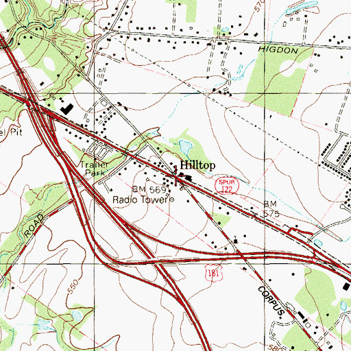 Topographic Map of Hilltop, TX