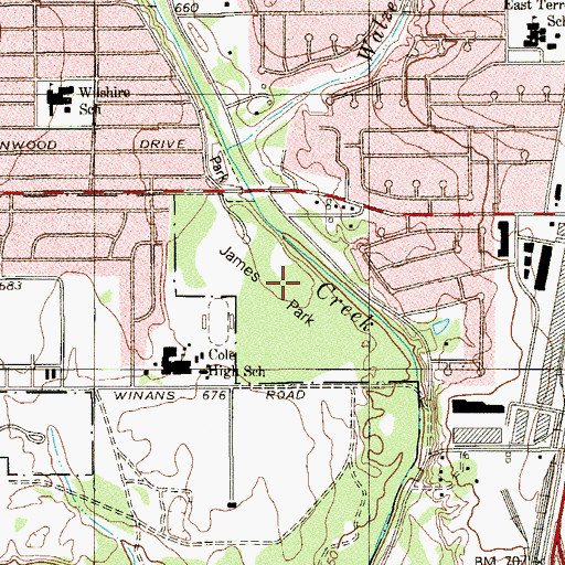 Topographic Map of James Park, TX