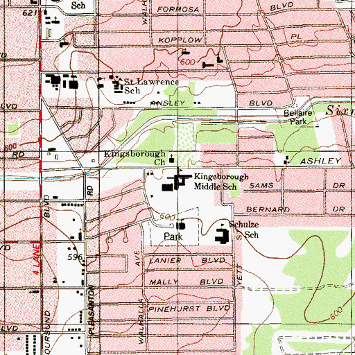 Topographic Map of Kingborough Middle School, TX