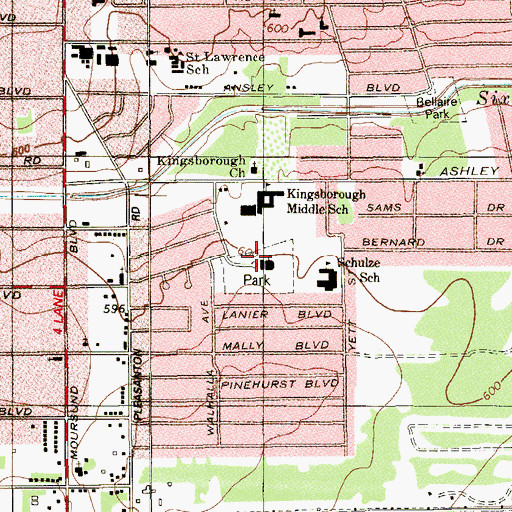 Topographic Map of Kingsborough Park, TX