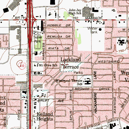 Topographic Map of Lackland Terrace Park, TX