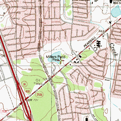 Topographic Map of Millers Pond Park, TX