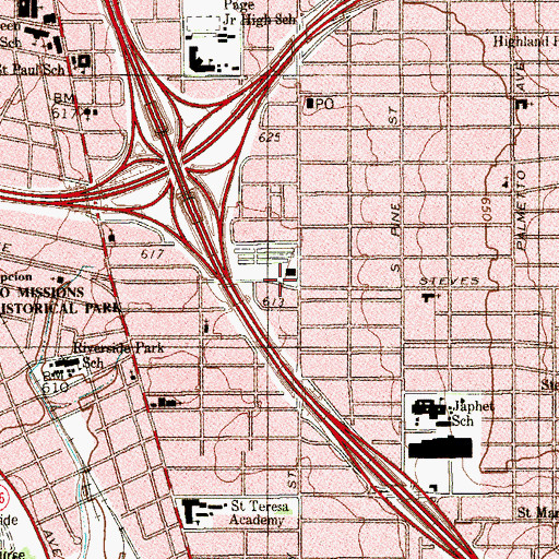Topographic Map of Mission Concepcion, TX
