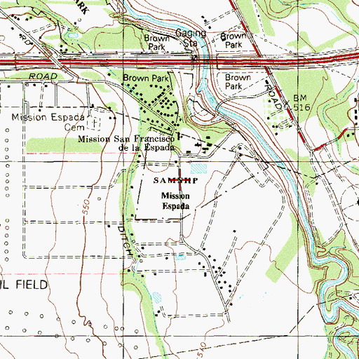 Topographic Map of Mission Espada, TX