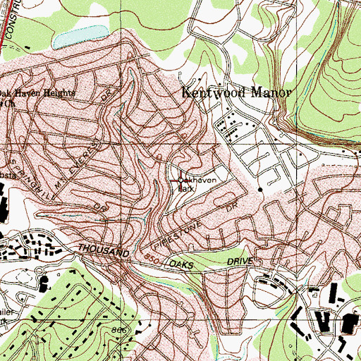 Topographic Map of Oakhaven Park, TX