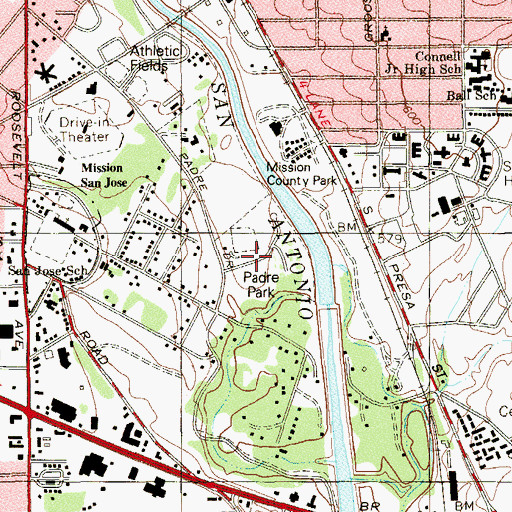Topographic Map of Padre Park, TX