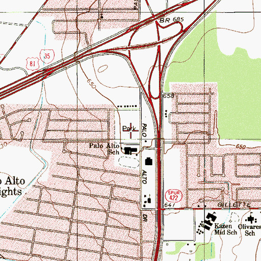 Topographic Map of Palo Alto Park, TX